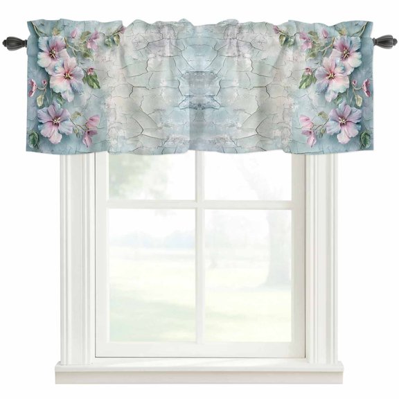 Flower Window Valance Curtain Mottled Walls Rod Pocket Valance for Windows Short Curtain for Living Room, Bedroom & Kitchen Window Decor 60x18in