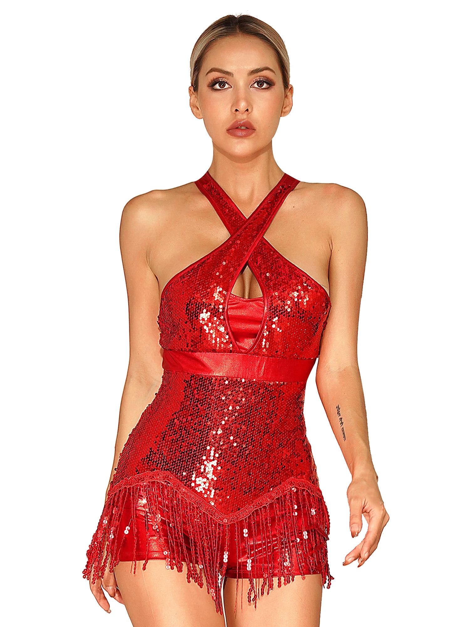 Red Sequin Dance Dress Sequin Jazz Dress