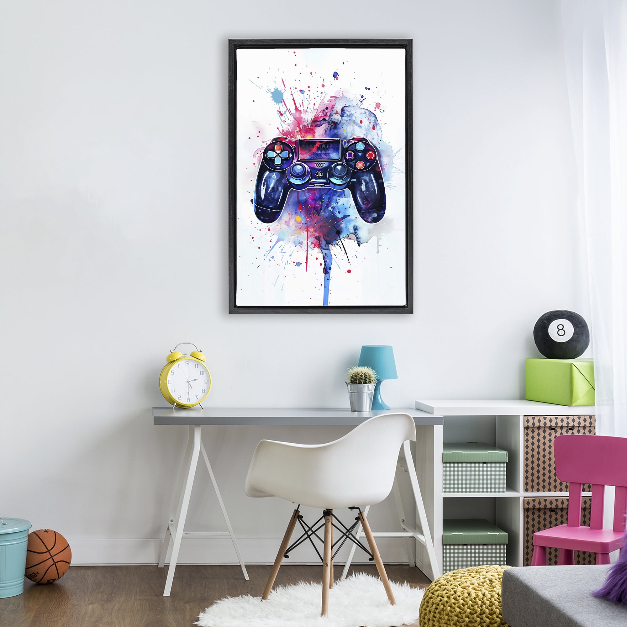 Stupell Industries Burst of Color Controller Black Framed Floater Canvas Wall Art, design by Creative Studio
