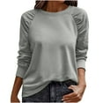 thumbnail image 3 of Nfurl Womens Puff Sleeve Blouses Dressy Casual Long Sleeve Shirts Loose Fit Solid Color Crewneck Tops Soft Fall Pullover Top Gray XL, 3 of 10