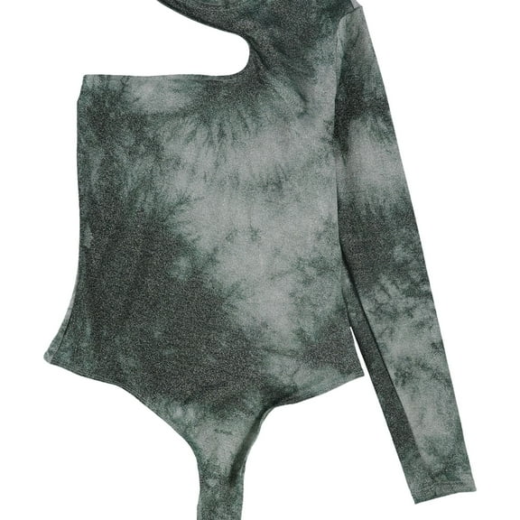 GUESS Womens Tie-Dyed One-Shoulder Bodysuit Jumpsuit, Green, Small