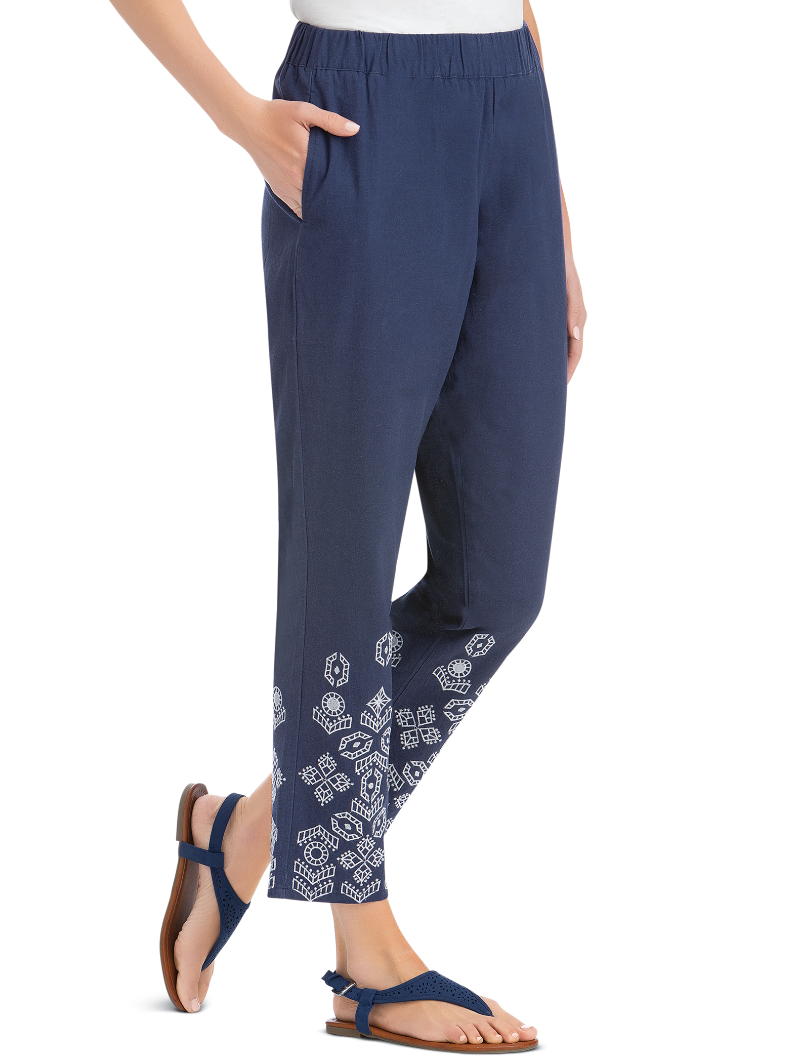 Pull-On Cotton Linen Border Embroidered 