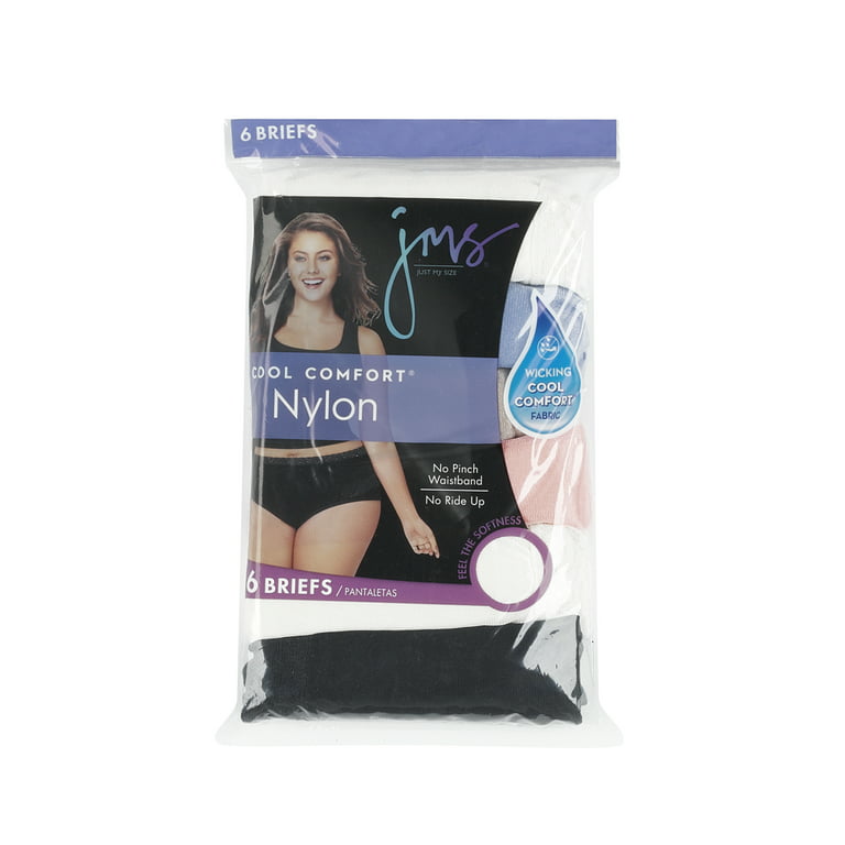 Just My Size Women's Assorted Nylon Brief Underwear, 6-Pack