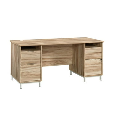 Sauder Portage Park Engineered Wood/Metal Executive Desk in Kiln Acacia/Natural