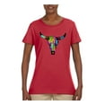 thumbnail image 2 of Colorful Rainbow Cow Bull Skull Animal Lover Womens Graphic T-Shirt, Red, Medium, 2 of 3