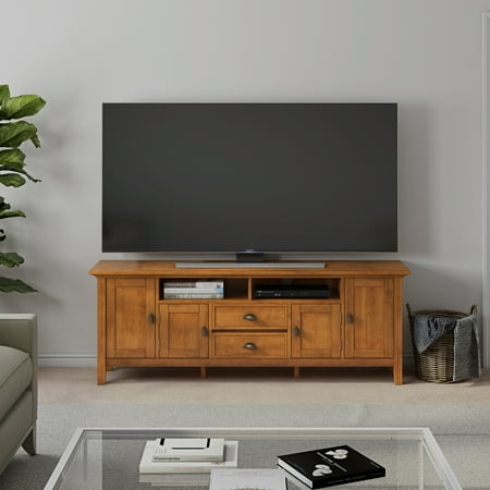Simpli Home - Redmond SOLID WOOD 72 inch Wide Transitional TV Media Stand in Light Golden Brown For TVs up to 80 inches - Light Golden Brown