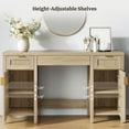 thumbnail image 4 of SICOTAS 52" Rattan Computer Desk with 3 Drawers & 2 Storage Cabinets, Boho Executive Desk Set of 2, Modern Writing Desk for Home Office Bedroom, Light Oak, 4 of 10