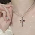 thumbnail image 6 of Fashion Women Shiny Heart Zircon Cross Pendant Necklace Classic Simple Unisex Clavicle Chain Punk Hip Hop Party Jewelry, 6 of 6