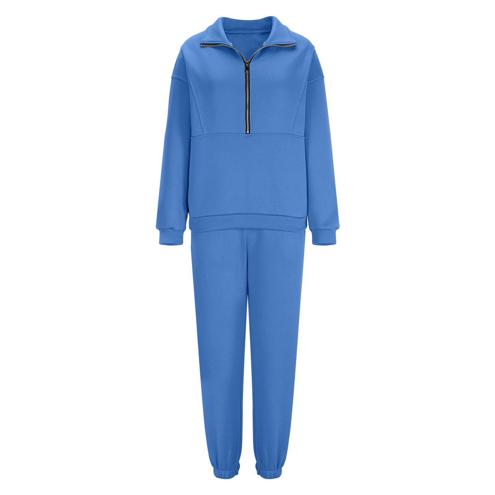 QATAINLAV Womens 2 Piece Outfits Long Sleeve Sweatsuits Sets Solid Casual Half Zip Sweatshirts and Joggers Sweatpants Fall Clothes Sales Today Blue S