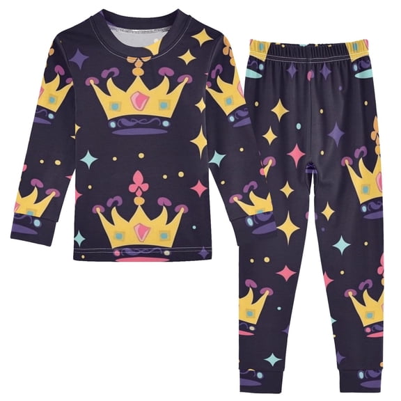 Mardi-gras Crowns Cartoon Cotton Pajama Set Long Sleeve Top and Pants Sleepwear Unisex 18M