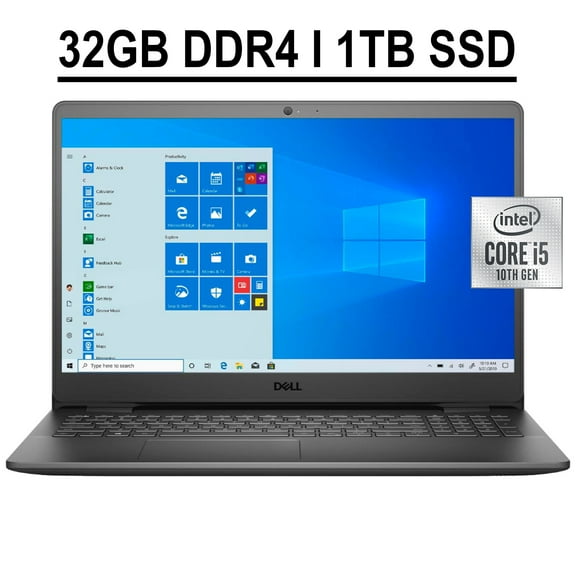 Dell Inspiron 15 3000 3501 Business Laptop 15.6" FHD Touchscreen 10th Gen Intel Quad-Core i5-1035G1 32GB DDR4 1TB SSD Intel UHD Graphics HDMI WIFI Bluetooth Win10 Black
