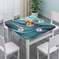 thumbnail image 3 of Blue Gold Marble Pattern Square Fitted Tablecloth with Elastic Edge,Square Table Cover,Washable Elastic Table Cover for Home Kitchen Party Decor 34"x34", 3 of 6