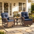 thumbnail image 2 of Patio Swivel Rocker Bistro Set, 3 Piece 360° Rocking Patio Conversation Set with Thickened Cushions, 2 Patio Swivel Rocking Chairs with 1 Glass Top Table, for Garden Balcony Pool Cafe (Navy Blue), 2 of 9