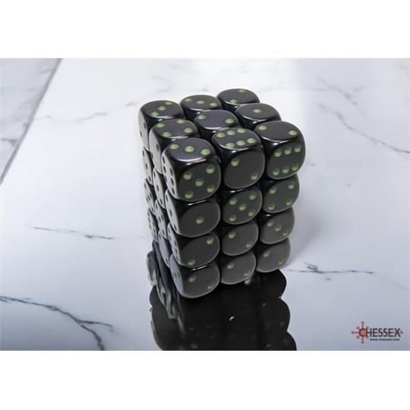 Chessex 12 mm D6 Cube Opaque Dice Game Black & Green - Pack of 36