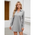 thumbnail image 2 of Women'S Autumn Dress 2025 Lapel Long Sleeve Casual Loose V-Neck Solid Color Sports Sweater Dress Light Gray XL, 2 of 5