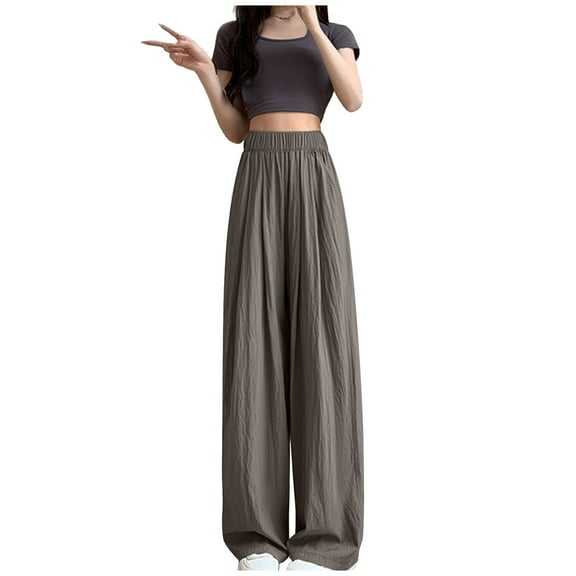 Mrat Pants Womens Silk Wide Leg Pants Women Wide Leg Pants Comfy Work Pants Ladies Trouser Pants Thin High Waisted Drape Casual Texture Straight Leg Pants Gray S