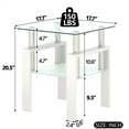 thumbnail image 7 of 2-Tier Tempered Glass End Table with Open Storage Shelf, Modern Sofa Side Table with Steel Pipe and Metal Legs, Square Tea Table, Glass Nightstand for Living Room Bedroom Office, White, 7 of 7