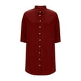 thumbnail image 4 of FRSASU Women's 3/4 Length Sleeve Tunic Tops Solid Color Lapel T Shirts Button Long Blouses Wine, 4 of 6