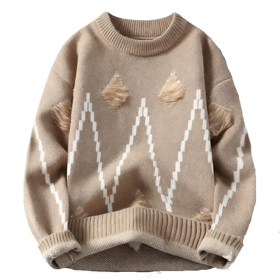 Atogsazn Mens Oversized Knitted Sweater Casual Crewneck Long Sleeve Pullover Sweater Thick Warm Tops Outfit 03-Khaki XXL Fashion
