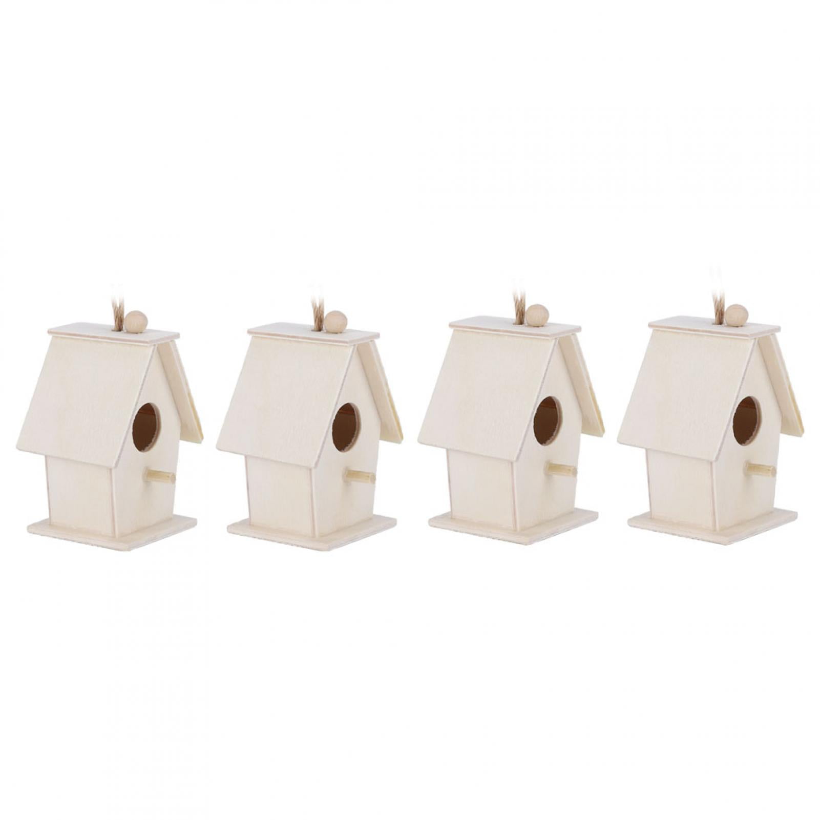 Fdit 4Pcs Hanging Type Innovative Wood Bird House Nests Cage for Garden Courtyard Decoration