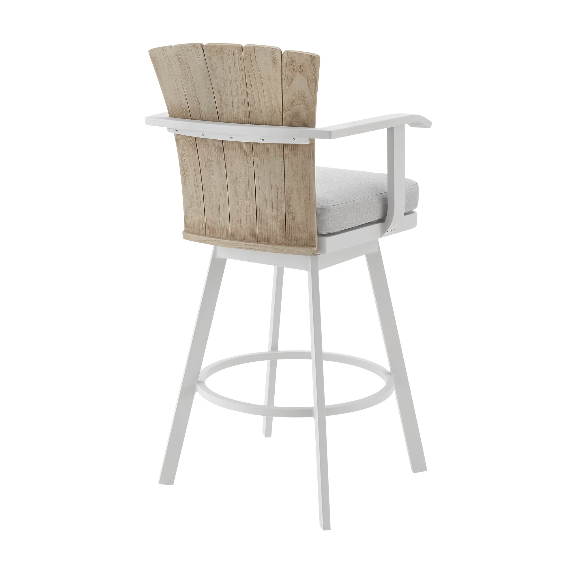 Hazel Outdoor Patio Swivel Counter Stool in Aluminum with Teak Wood and Argent Gray Cushion - Set of 4