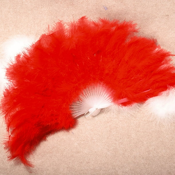 Abanico de Mano Plegable onlyliua con Plumas Grandes para Nupcial Pegatina Decorativa Roja