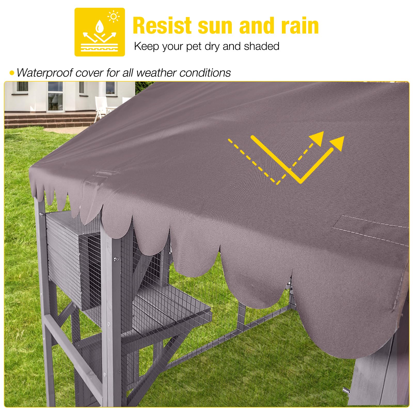 Large Outdoor Cat Enclosure with Bridges, Walks, Houses, Roof Cover 28.27 ft² Play Area for Cats, Grey