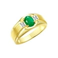 thumbnail image 6 of RYLOS Men's Rings Yellow Gold Plated Silver Classic 7X5MM Oval Gemstone & Diamond Ring Emerald May Birthstone Rings For Men, Silver Rings, Size 8, 6 of 7