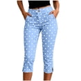thumbnail image 2 of Mifsaly Capri Leggings with Pockets for Women Polka Dot Print Stretch Slim Fit Cropped Trousers Button Closure Flattering Everyday Casual Bottoms Light Blue,L, 2 of 6