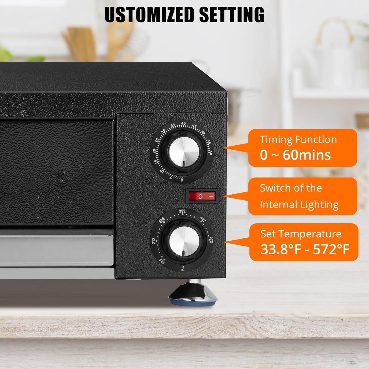EastVita Electric Pizza Oven, 1100W Commercial Pizza Oven Countertop, Stainless Steel Electric Pizza Oven, Indoor Pizza Maker with Crumb Tray, Timer, Single Deck Layer Pizza Cooker