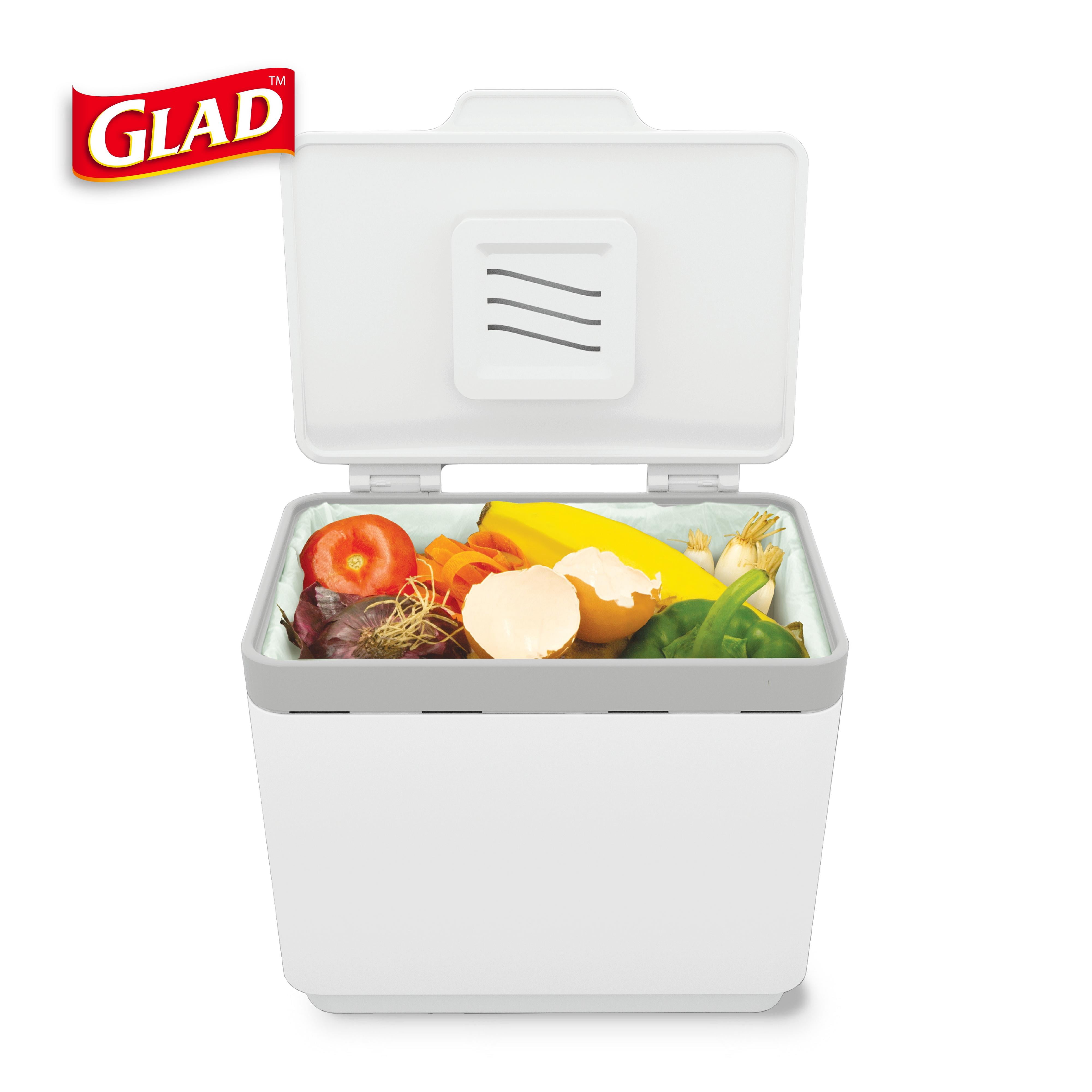 Glad Kitchen Compost Trash Can, 1.5 Gallon Plastic Garbage Bin, White