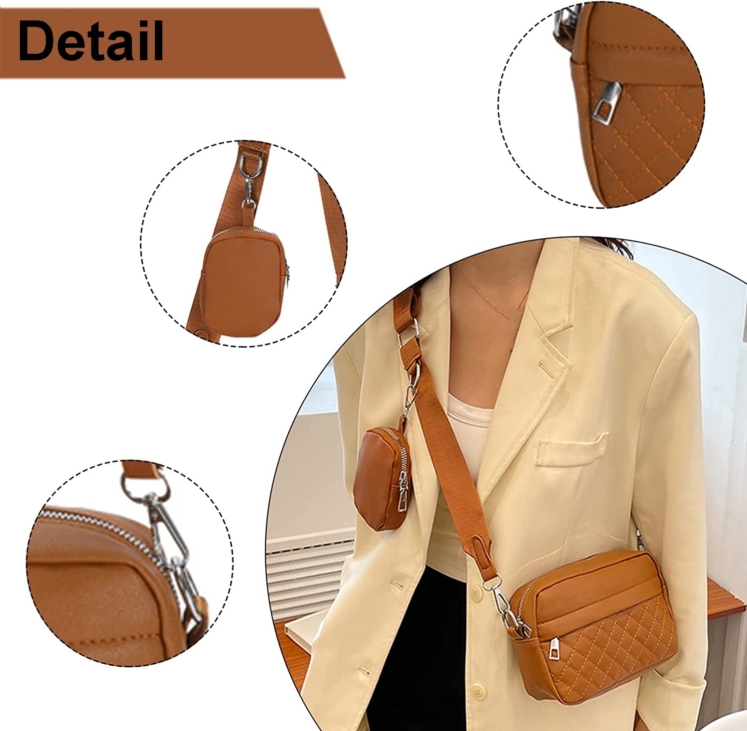 Crossbody Bag Women's Leather Wide Strap Leather Shoulder Bag, Elegant  Shoulder Bags, Bum Bag Women with Removable Shoulder Strap(White) 