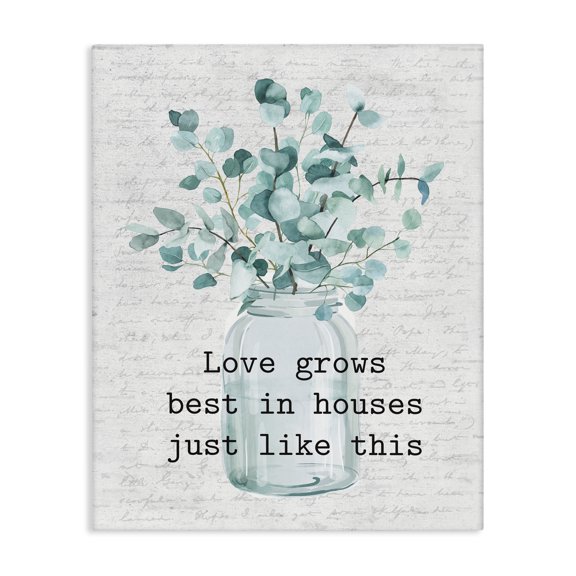 Stupell Industries Shabby Chic Love Grows Best In Houses Blue Eucalyptus Plant Canvas Art, 16 x 20, by Lettered and Lined