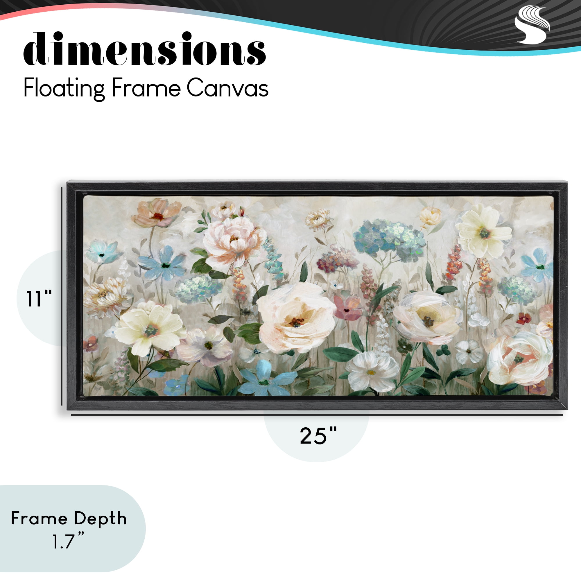 Stupell Industries Pastel Garden of Peonies Black Framed Floater Canvas Wall Art, design by Nan