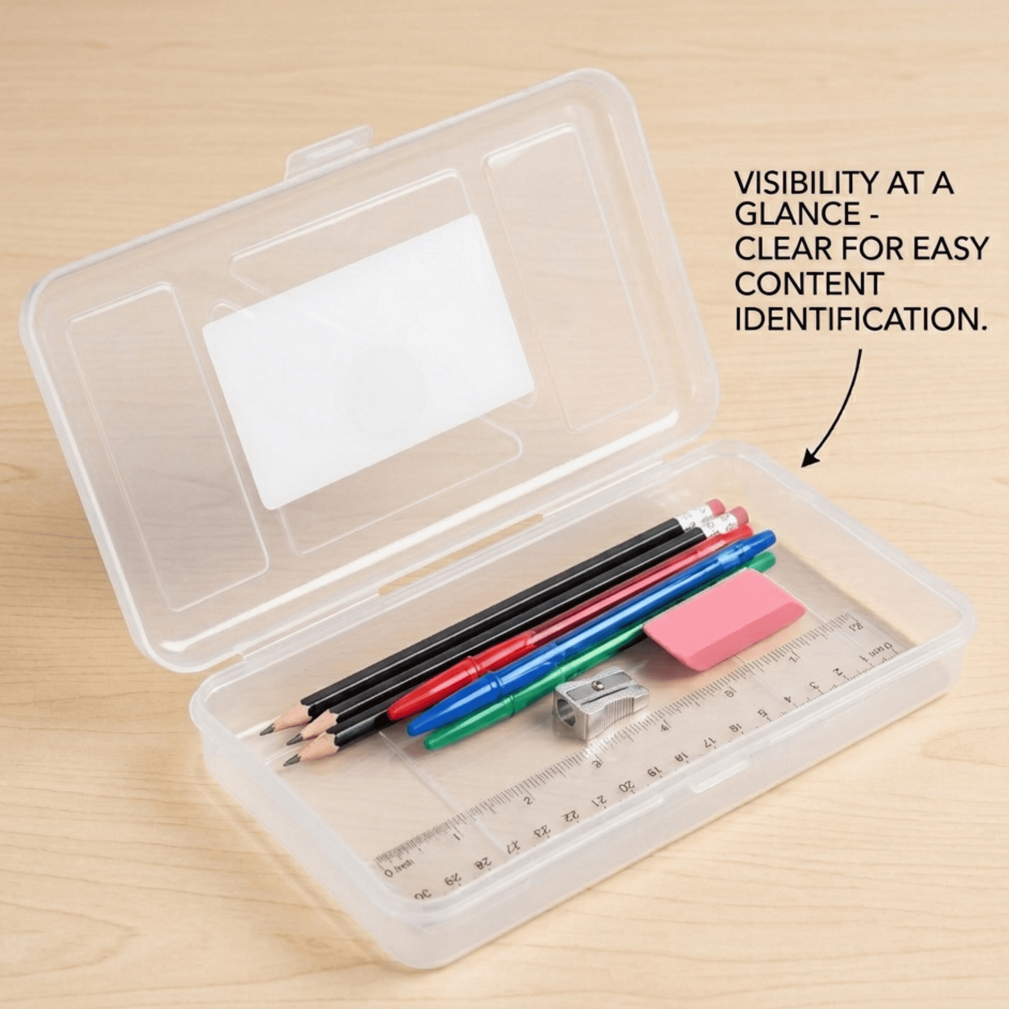 School Supply Boxes | Clear, Translucent Pencil Box | 6 Pack | Durable and Stackable Organizer for School Supplies & Office Products
