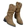 thumbnail image 4 of Mepaouo Women's Western Mid Calf Boots Round Toe Slouchy Flat Riding Booties Suede Winter Fall Dress Shoes, 4 of 8