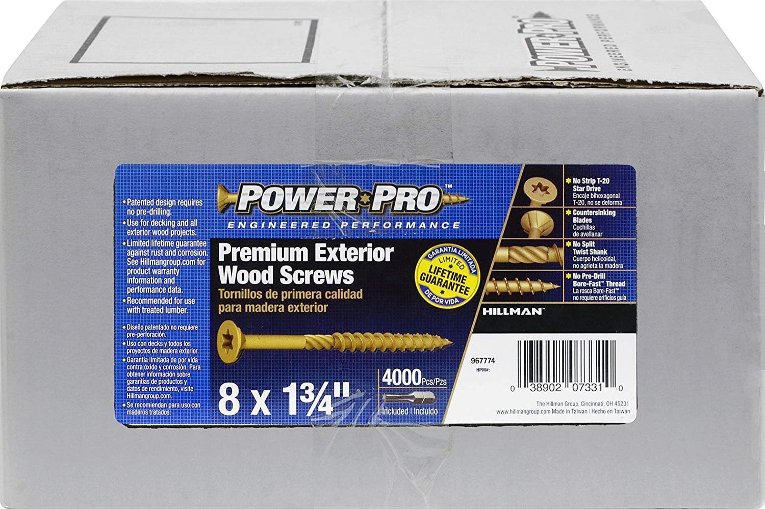 Hillman Exterior Wood Screw - Rust Resistant, Steel, Bronze - 8" x 1-3/4" — Construction & DIY Use, Standard Hardware Spec