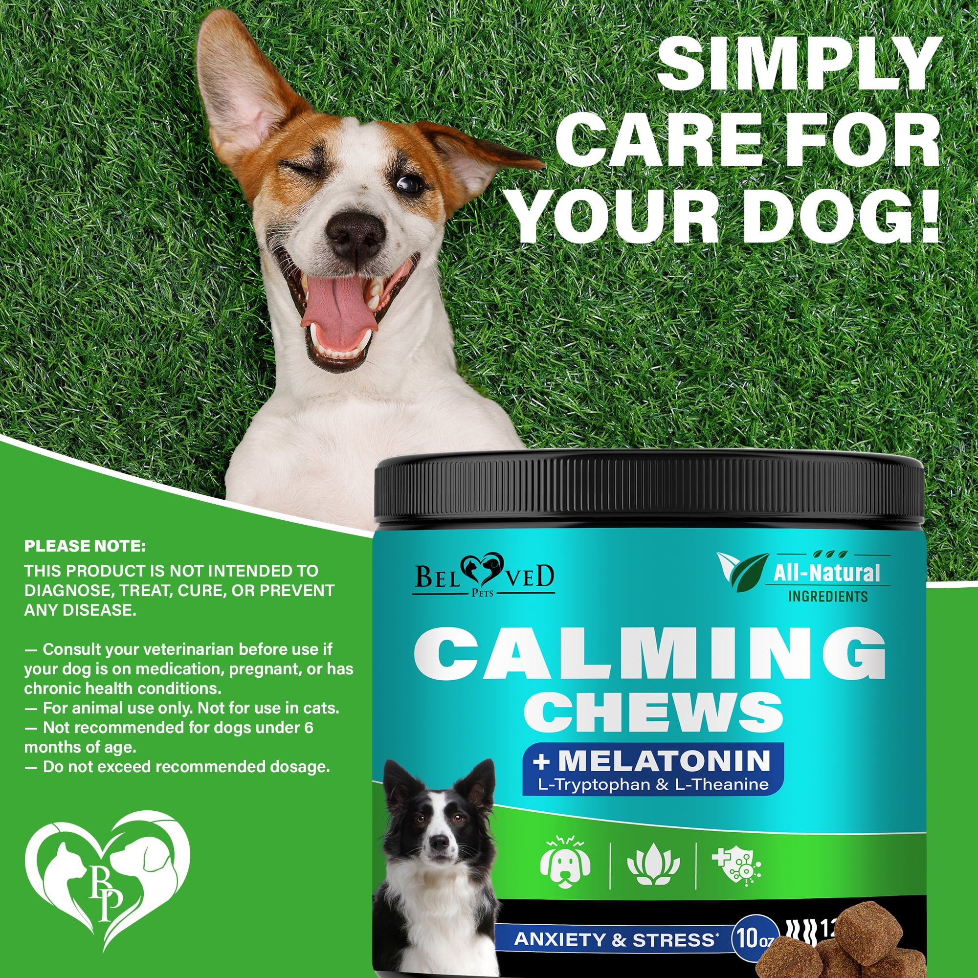 Beloved Pets Calming Chews for Dogs – Melatonin Dog Treats for Anxiety Relief, Stress Support & Sleep Aid – Relaxing Supplement for Fireworks, Thunder, Travel & Barking – Natural Anti-Stress Dog Chew