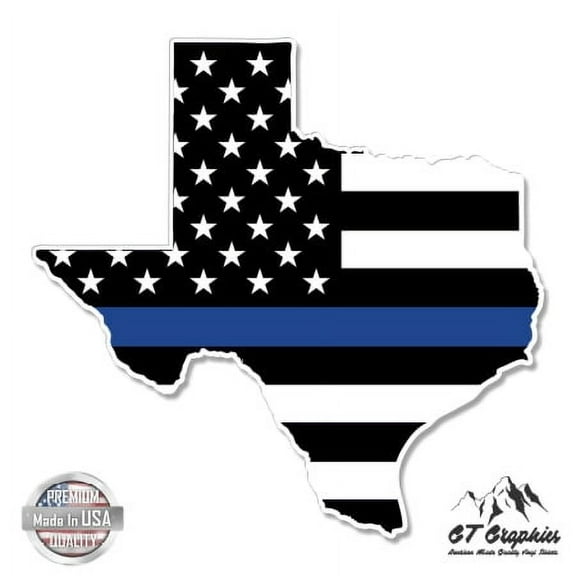 Texas Thin Blue Line Support Police - 3" Vinyl Sticker - For Car Laptop I-Pad Phone Helmet Hard Hat - Waterproof Decal