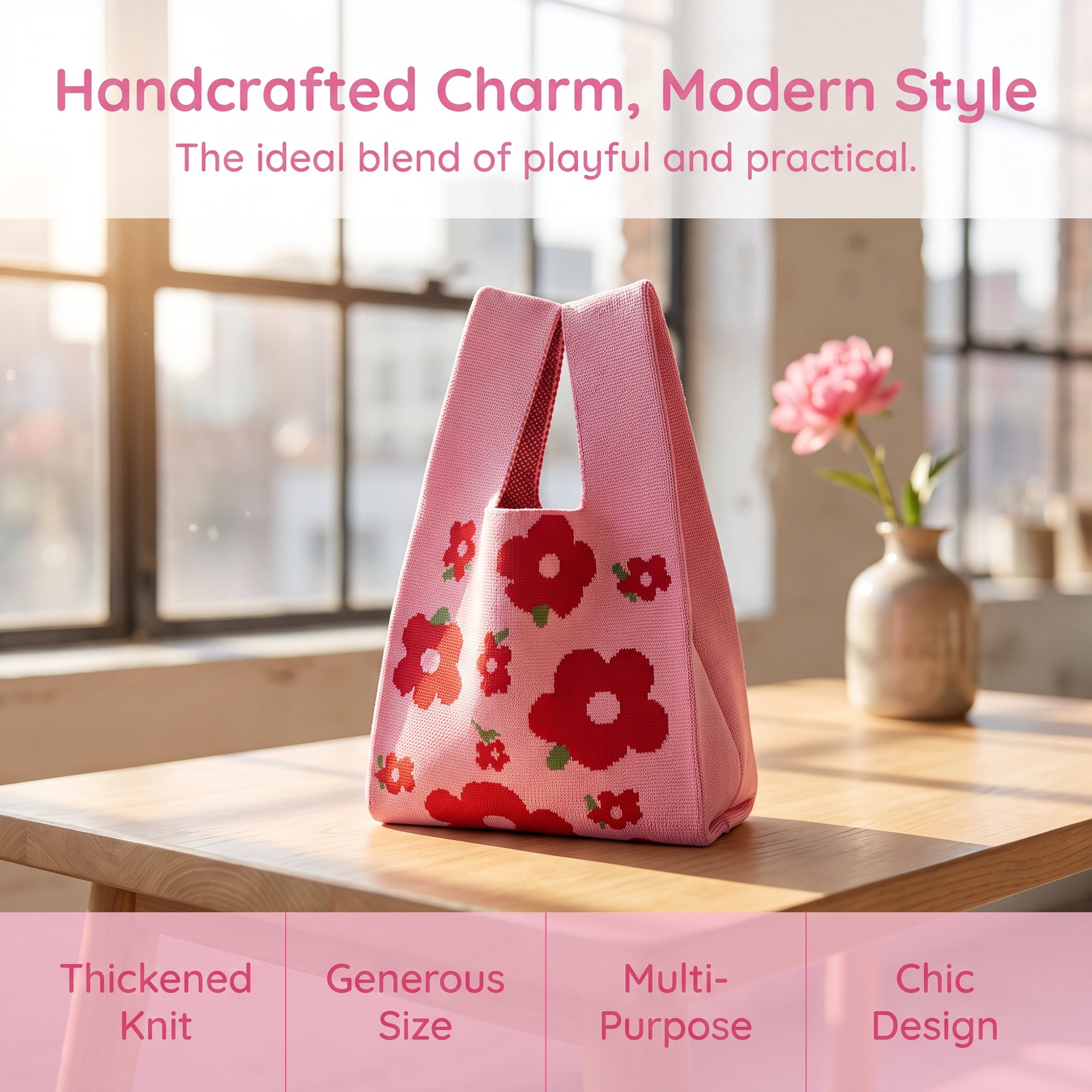 Unique Bargains Cute Cartoon Gift Bags with Handles for Parties 7.5" x 13.4" Red Flowers