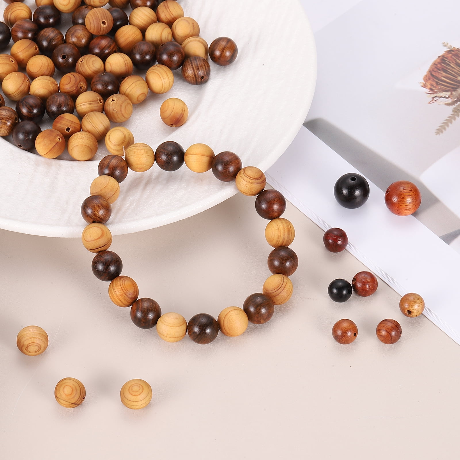 Uxcell 200Pcs Round Wooden Beads 2mm Hole Dia 10mm Dia Deep&Light Brown