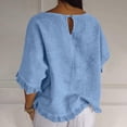 thumbnail image 5 of Women T Shirts Summer Tops Solid Cotton and Linen Ruffle Pleated Hem Tops Round Neck Casual Shirt Tops Comfortable Shirts, 5 of 8