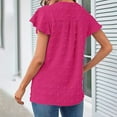 thumbnail image 5 of Otntypg Women Summer Notch V Neck Ruffle Short Sleeve Chiffon Blouse Casual Solid Color Swiss Dot Flowy Shirt Tunic Tops Loose Fit T-Shirt Hot Pink L, 5 of 10