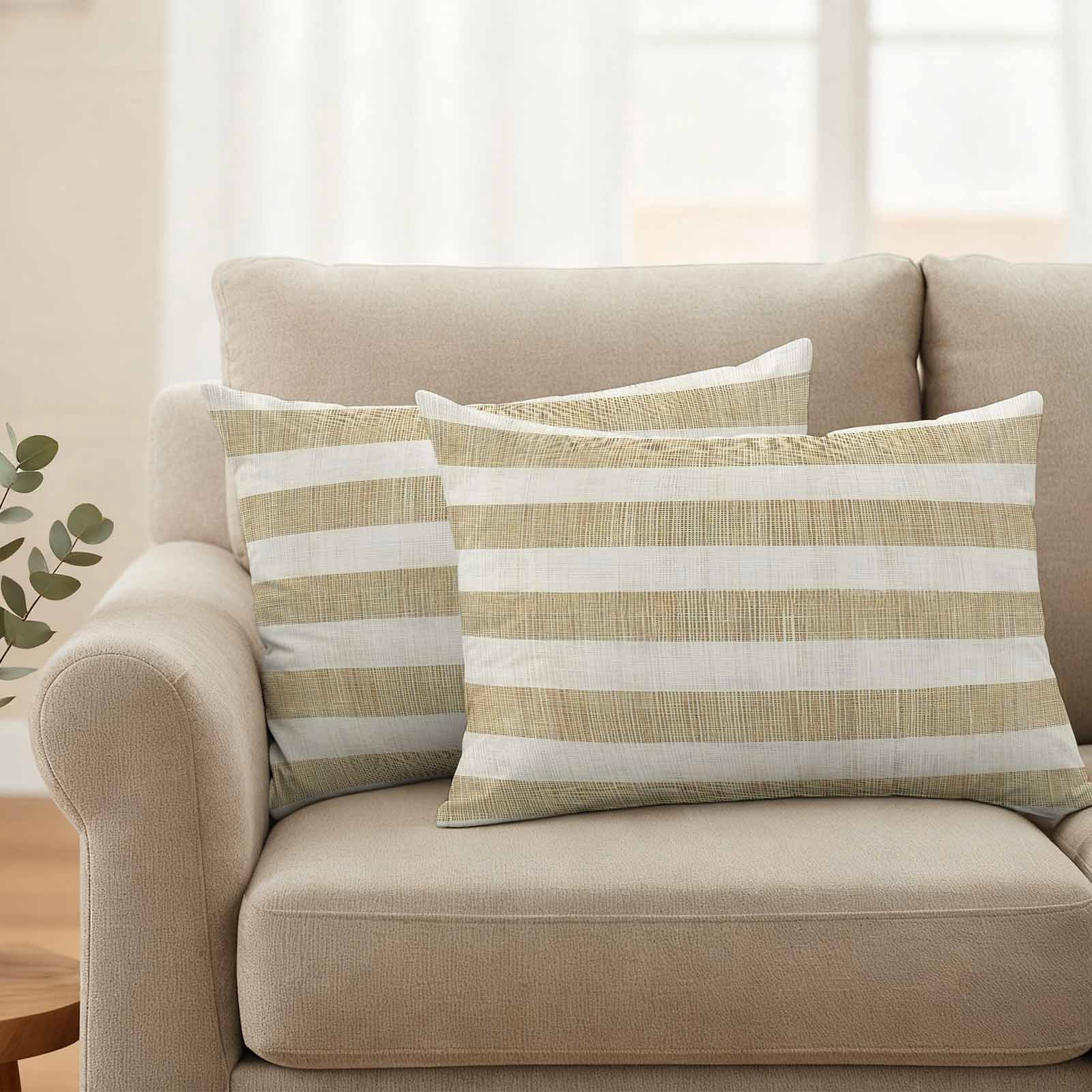 Cream Striped Outdoor Waterproof Pillow Covers, Farmhouse Vintage Brown Stripes Decorative Rectangle Throw Pillowcase Sofa Cushion Sham for Patio/Couch/Chair, 20"x12" 2 Pack