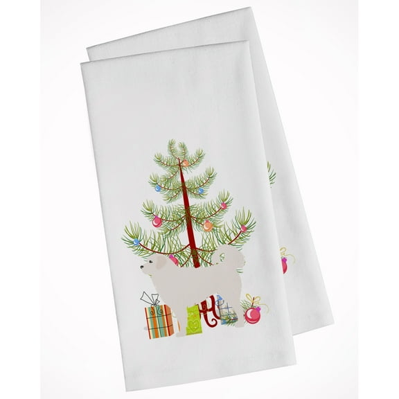 Polish Tatra Sheepdog Merry Christmas Tree White Kitchen Towel Set of 2 Dish Towels