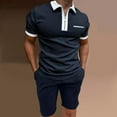 thumbnail image 2 of Babysbule Workout Sets for Men 2 Piece Men's Solid Color Set Shirt Pockets Zip Neck Short Sleeve Top Shorts Casual Sports Two Piece Set, 2 of 6