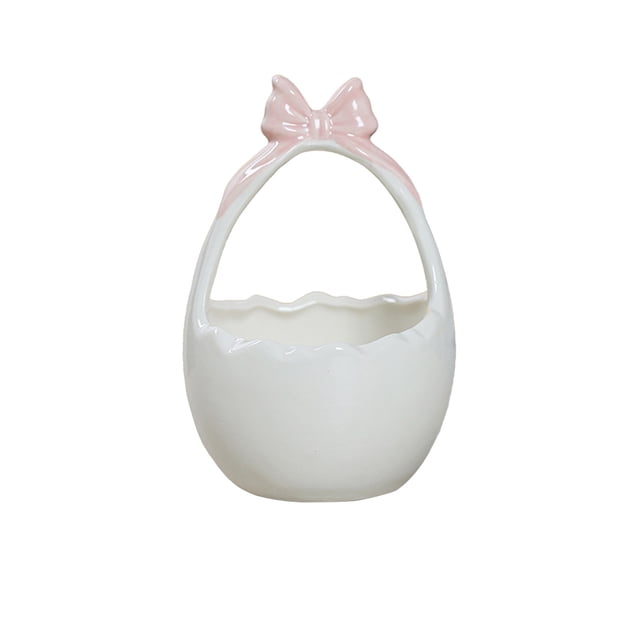 Cestas Decorativas para el Hogar Ornamentos de Arco de Cerámica Cestas de Almacenamiento Hechas a Mano Decoraciones en Blanco, 7.6x7.6x11.6 cm / 2.99x2.99x4.56 In