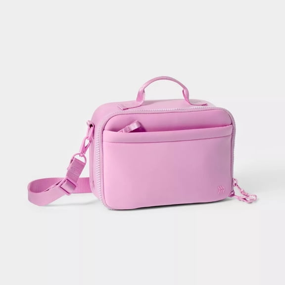 Faux Neoprene Lunch Tote - All In Motion Pink: Zipper Closure, Solid Pattern