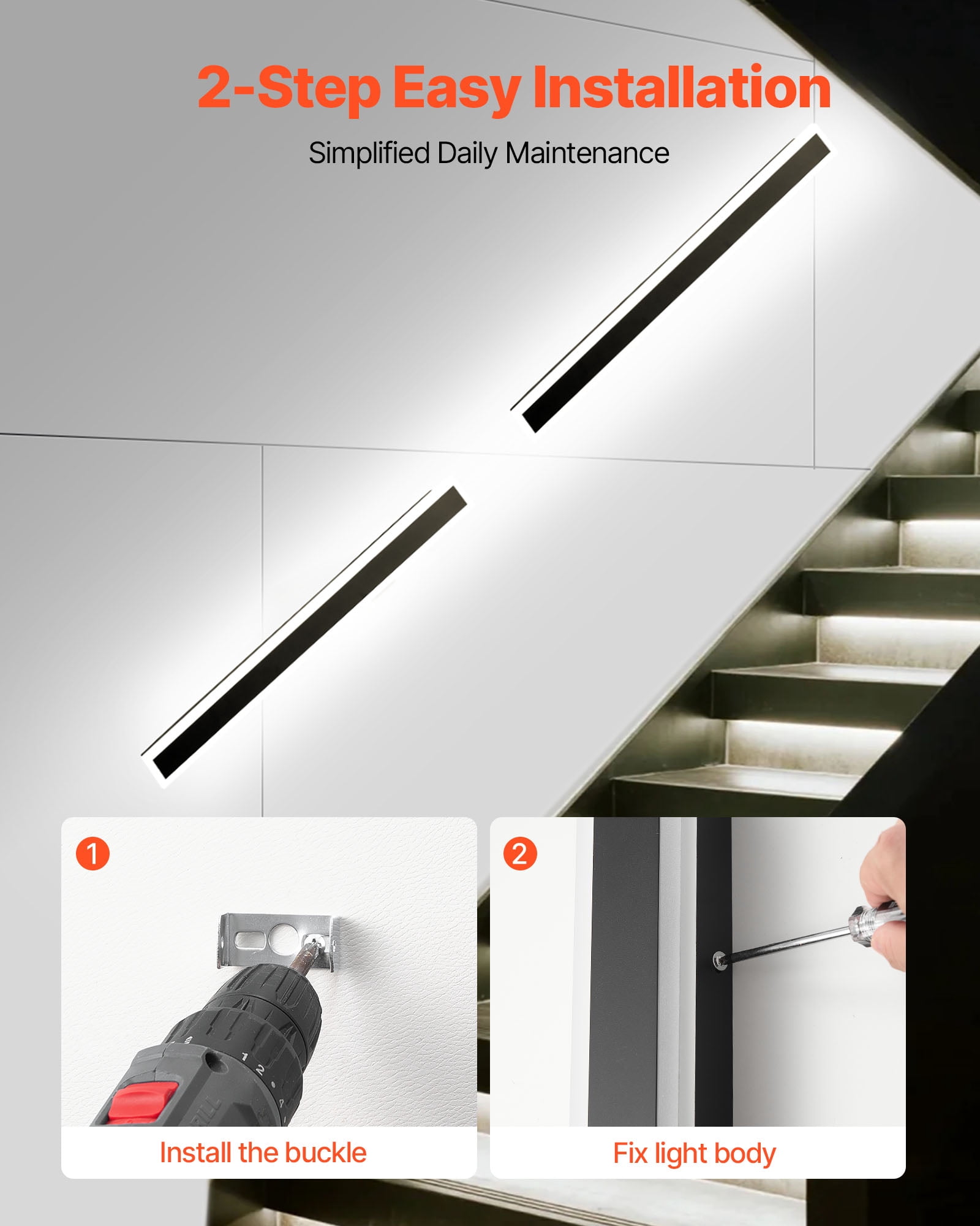 VEVOR Outdoor Wall Lights, 2 Pack,39.4 Inch Long Strip Modern Exterior Wall Sconce Light Fixtures, 2700K-6000K, IP65 Waterproof Anti-Rust, Dimmable Outside Wall Mount Lighting, for House Porch Garage