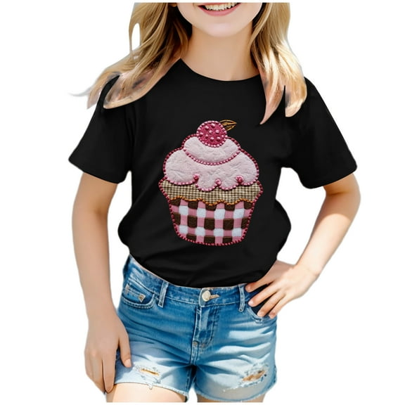 Tkrady Kids Girls New Crewneck Short Sleeve Tshirt Top Valentines Day Cute Graphic Casual Tee, Sizes 1-12 Years